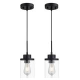Modern Black Farmhouse Clear Glass Cylinder Pendant Light Fixture, Single Hanging Pendant Lighting for Kitchen Island, Dining Room, Foyer & Hallway(2 Packs) - Retail: $49