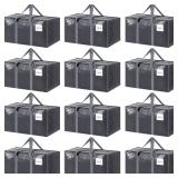 12 Pack Extra Heavy Duty Large Moving Bags with Strong Zipper & Comfortable Handles, Sturdy & Durable Clothes Storage Bags Totes Bins, Packing Moving Boxes for College Supplies, Gray - Retail: $50