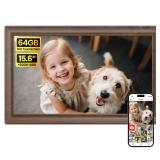 64GB 15.6 Digital Picture Frame WiFi, Large Electronic Photo Frames Wood 1920 x 1080 IPS FHD Touch Screen, Send Photos from Your Phone from Anywhere, Best Gifts for Family and Friends - Retail: $140"