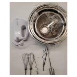 WEPSEN Hand Mixer Electric Mixing Bowls Set, 5 Speeds Handheld Mixer with 4 Nesting Stainless Steel Mixing Bowl, Measuring Cups Spoons 200W Kitchen Blender Whisk Beater Baking Supplies For Beginner