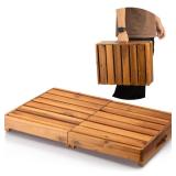 25in One Foldable Step Stool for Elderly - Acacia Wood High Riser Step Stool for Adults Kid - Wooden Mobility Stepping Stools 400 lbs Load Capacity for Bathroom Aid Handicap, Bed, Kitchen, Garden - Re