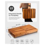 25in One Foldable Step Stool for Elderly - Acacia Wood High Riser Step Stool for Adults Kid - Wooden Mobility Stepping Stools 400 lbs Load Capacity for Bathroom Aid Handicap, Bed, Kitchen, Garden - Re