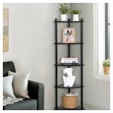 Wood Corner Shelf Stand - 5 Tier Tall Display Book Shelves - Retro Narrow Minimalist Style Storage Stand for Small Spaces - Retail: $46