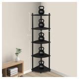 Wood Corner Shelf Stand - 5 Tier Tall Display Book Shelves - Retro Narrow Minimalist Style Storage Stand for Small Spaces - Retail: $46