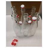 Otis Classic Swing Top Glass Bottles - Set of 6, 16oz w/Marker & Labels - Clear Bottle with Caps for Juice, Water, Kombucha, Wine, Beer Brewing, Kefir Milk or Eggnog - Retail: $22