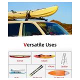 Soft Roof Rack Pads with 2 Tie Down Straps, 2 Tie Down Ropes, 2 Hood Loops and Storage Bag, for Surfboard, Kayak, Canoe, Heavy Duty Universal Car Roof Racks System (Use with Cross Bar)