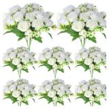 8 Bundles Artificial Peonies Flowers Fake Silk Peony Bouquet Faux Peonies Flowers Bulk for Decoration Vase Florals Arrangements Wedding Party Table (White)