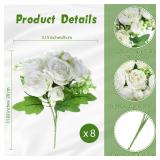 8 Bundles Artificial Peonies Flowers Fake Silk Peony Bouquet Faux Peonies Flowers Bulk for Decoration Vase Florals Arrangements Wedding Party Table (White)