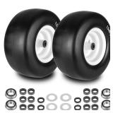13x5.00-6 Flat Free Lawn Mower Tire and Wheel, 13x5.00-6 Zero Turn Mower Front Solid Tire With 3/4 & 5/8" Grease Bushing and 3.25"-5.9" Adjustable Centered Hub - Retail: $70"