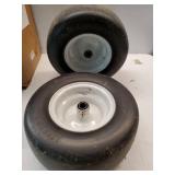 13x5.00-6 Flat Free Lawn Mower Tire and Wheel, 13x5.00-6 Zero Turn Mower Front Solid Tire With 3/4 & 5/8" Grease Bushing and 3.25"-5.9" Adjustable Centered Hub - Retail: $70"