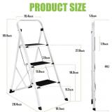 Step Ladder 3 Step Folding with Anti-Slip Pedal, Lightweight 3 Step Ladder with Handrails, 330 lbs Capacity Perfect for Kitchen & Household, White