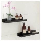 Wall Floating Shelves Set of 2, Modern Black Ledge Shelves for Storage and Display, Ideal for Bathroom, Bedroom, Kitchen, and Living Room Wall Decor