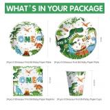 Dinosaur First Birthday Party Supplies Tableware, Dino Theme Dinosaur Party Decorations, Paper Plates, Cups, Napkins, Tablecloths, Cutlery, Swirls, Banner, Serves 24