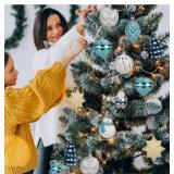 9 PCS Blue and White Assorted Christmas Ball Ornaments Set for Christmas Tree, Snowman, Santa Claus Decorations Balls, Plastic Ornaments