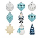 9 PCS Blue and White Assorted Christmas Ball Ornaments Set for Christmas Tree, Snowman, Santa Claus Decorations Balls, Plastic Ornaments