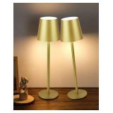 Faithorse 2Pack Cordless Table Lamp, 5200mAh IP54 Waterproof Rechargeable Battery Desk Lamp, 3 Color Stepless Dimmable Touch Lamp, Battery Operated Lamp for Kitchen/Bedside/Outdoor/Restaurant (Gold)