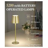 Faithorse 2Pack Cordless Table Lamp, 5200mAh IP54 Waterproof Rechargeable Battery Desk Lamp, 3 Color Stepless Dimmable Touch Lamp, Battery Operated Lamp for Kitchen/Bedside/Outdoor/Restaurant (Gold)