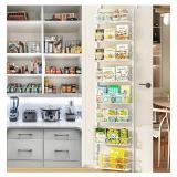 YOQXHY 8-Tier Adjustable Over The Door Pantry Organizer,Pantry Organization and Storage,Metal Hanging Baskets Spice Rack Seasoning Shelves for Home Kitchen Laundry Room Bathroom,White