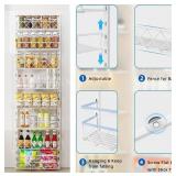 YOQXHY 8-Tier Adjustable Over The Door Pantry Organizer,Pantry Organization and Storage,Metal Hanging Baskets Spice Rack Seasoning Shelves for Home Kitchen Laundry Room Bathroom,White