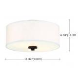 12 in. 2-Light Modern Flush Mount Ceiling Light with 2-Tier Fabric Shade