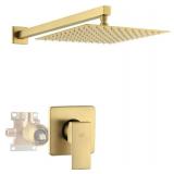 POP SANITARYWARE Shower Faucet Set Brushed Gold Bathroom Rainfall 10 Inch Shower Head System Single Handle Shower Trim Kit with Valve