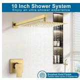 POP SANITARYWARE Shower Faucet Set Brushed Gold Bathroom Rainfall 10 Inch Shower Head System Single Handle Shower Trim Kit with Valve