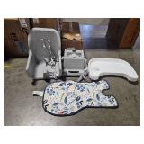 Fisher-Price SpaceSaver High Chair Navy Foliage, portable infant-to-toddler dining chair and booster seat with easy clean up features