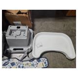 Fisher-Price SpaceSaver High Chair Navy Foliage, portable infant-to-toddler dining chair and booster seat with easy clean up features