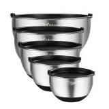 Wildone Mixing Bowls with Airtight Lids, Stainless Steel Nesting Mixing Bowls Set of 5, with Non-slip Silicone Bottoms, Size 8, 5, 3, 2, 1.5 QT, Stackable Design, Great for Mixing and Prepping