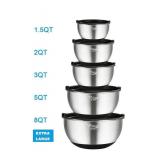 Wildone Mixing Bowls with Airtight Lids, Stainless Steel Nesting Mixing Bowls Set of 5, with Non-slip Silicone Bottoms, Size 8, 5, 3, 2, 1.5 QT, Stackable Design, Great for Mixing and Prepping