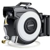 Tuyeho Retractable Garden Hose Reel 100FT, Wall Mount Heavy Duty Water Hose Reels with Automatic Slow Rewind System, Outdoor Hoses Reel with 2 Hose Nozzles for Garden Watering, Car Wash, Pet Shower