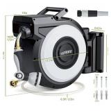Tuyeho Retractable Garden Hose Reel 100FT, Wall Mount Heavy Duty Water Hose Reels with Automatic Slow Rewind System, Outdoor Hoses Reel with 2 Hose Nozzles for Garden Watering, Car Wash, Pet Shower