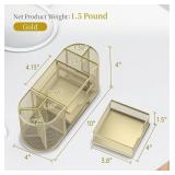 SUPEASY Mesh Desk Organizer, Desk Organizers and Accessories, Pen Holder with Drawers, Pencil Holder for Desk with 2 Drawer for Office Supplies, Golden yellow