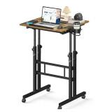 Small Standing Desk with Wheels, Mobile Stand Up Desk, Portable Standing Table on Wheels for Walking Pad, Rolling Computer Desk Adjustable Height, Tall Table