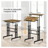 Small Standing Desk with Wheels, Mobile Stand Up Desk, Portable Standing Table on Wheels for Walking Pad, Rolling Computer Desk Adjustable Height, Tall Table