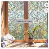 39.4x17 Inch Plant Leaves Rainbow Window Privacy Film 3D Frosted Stained Window Glass Decorative Window Cling Non-Adhesive Static UV Resistant Decals Reusable Sun Blocking Sticker for Home