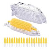9 Pack Plastic Corn Trays Transparent Corn Dishes with 18 Pieces Stainless Steel Corn Holders on the Cob Skewers Cob Dinnerware