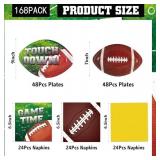 168Pcs Football Party Supplies Tableware Set, Football Party Set Includes Dinner Plates, Dessert Plates, Napkins, Super Game Bowl Party Decoration Football Theme Party Decorations Birthday Party