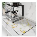 DK177 Coffee Mat, Absorbent Drying Mat with Waterproof Rubber Backing & Fits Under Espresso & Coffee Machines, White Marble, 24 in. x 60 in.