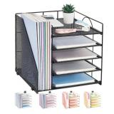 Desk Organizers and Accessories, 5-Tier Paper Letter Tray Organizer with File Holder, Desktop Organizer for Office Supplies (Black)