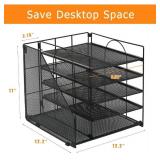 Desk Organizers and Accessories, 5-Tier Paper Letter Tray Organizer with File Holder, Desktop Organizer for Office Supplies (Black)