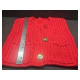 Handmade Red Knit Vest with Gold Buttons Size M - Retail: $25