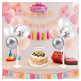 Pink and Silver Balloon Stand Centerpiece Table Decorations for Baby Shower Wedding Engagement Bridal Shower Anniversary Mother
