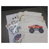 Monster Truck Party Favors - 140 Pack Includes 10 Drawstring Monster Truck Goodie Bags, 50 Stickers & 80 Tattoos with Downloadable Cupcake Toppers, Labels & More - Ideal for Birthday Party Supplies