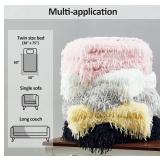DREAMNINE Decorative 850GSM Fluffy Feather Faux Fur Throw Blanket for Couch Sofa 50" x 60" Soft Plush Long Hair Shaggy Fuzzy Blankets Double Sided Luxury Warm Furry Blanket for Valentine Navy Blue"