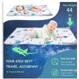 FUNSTAR Airplane seat Extender for Kids, Toddler Airplane Bed with Blanket, Airplane Travel Essentials, Durable and Comfortable Baby Portable Airplane Bed Flight Footbed (White).