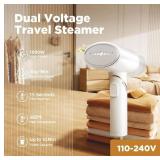 Plavogue Travel Steamer for Clothes, 110-240V Dual Voltage Portable Steamer, 15s Fast Heat-up, Mini Garment Handheld Steamer, for Home, European Travel and Gift, white (white)