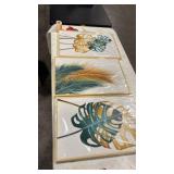 Natural Wood Framed Wall Art For Living Room Wall Decorations For Bedroom Kitchen Wall Decor Dining Room Leaves Painting Abstract Wall Pictures Artwork Bathroom Home Decor 3 Piece Framed Art Prints - 