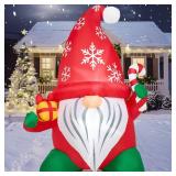 JOIEDOMI 6 FT Tall Christmas Inflatables Outdoor Decoration, Blow Up Gnome with Gift & Candy Cane, Christmas Yard Inflatables Gnome Outdoor Decor with LED for Xmas Decor Outside