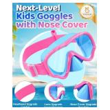 Vvinca Kids Swim Goggles with Nose Cover, Snorkel Diving Mask Fabric Strap Anti Fog Anti Shattered Lens Goggles for Kids 3-15